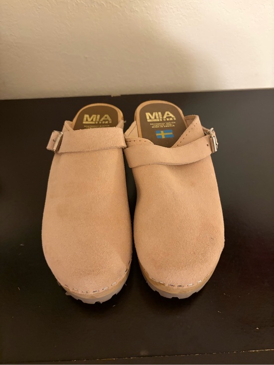 MIA Shoes - MIA Tan Suede Slip-On Clog with Buckle